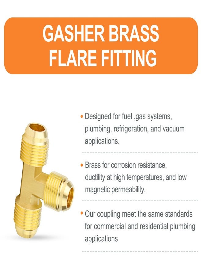 GASHER 5PCS Brass 3 Way, Flare Tee Tube Fitting Pipe Adapter, 1/4" x 1/4" x 1/4" NPT Male Flare Tee Pipe Fittings - Image 3